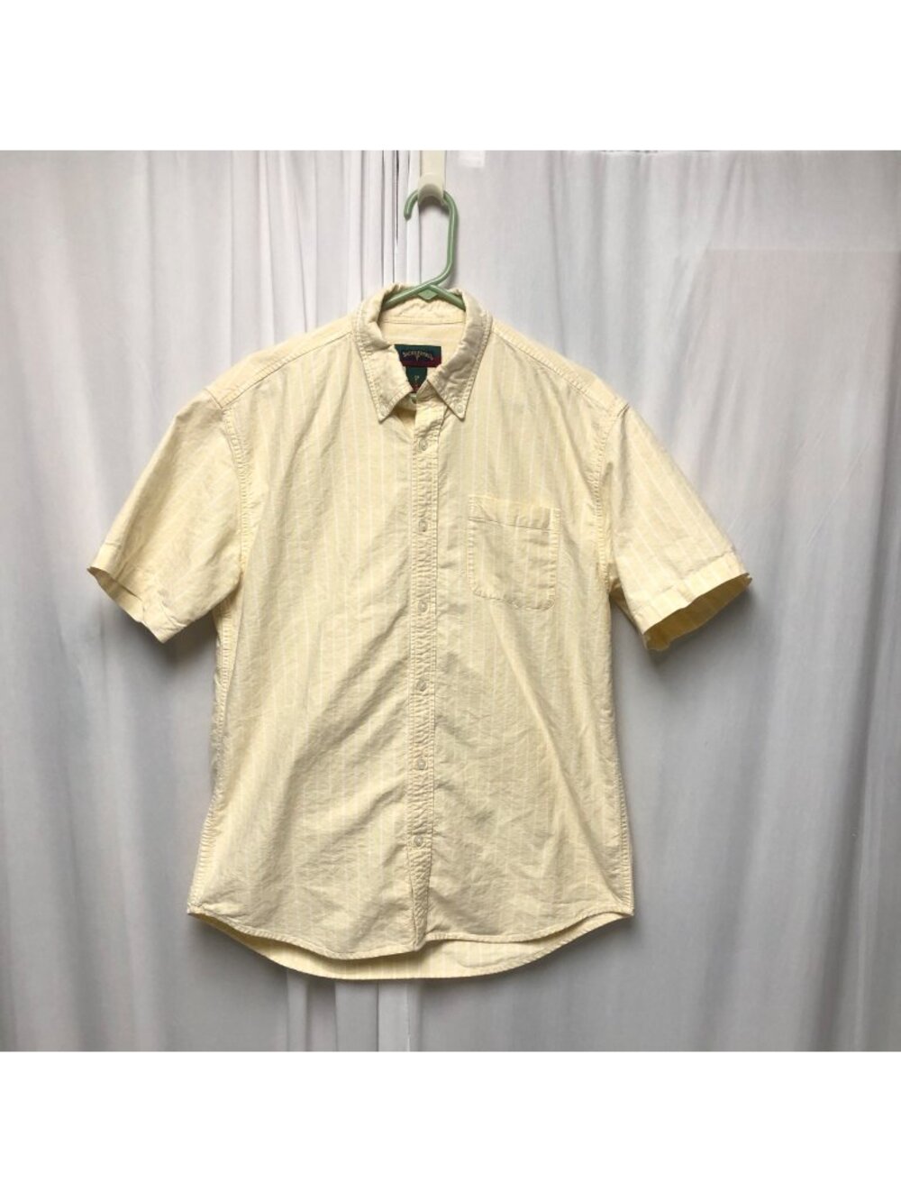 Saddlebred Shirt Mens Size Medium Button Down Yellow Striped Cotton Short Sleeve